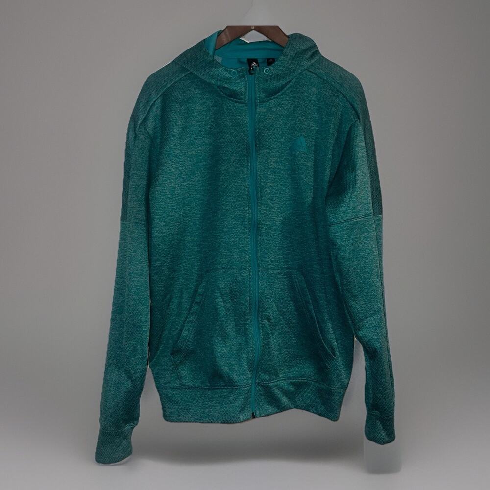 Adidas Size L Womens Teal Hooded Full Zip Pockets Activewear Sports Jacket